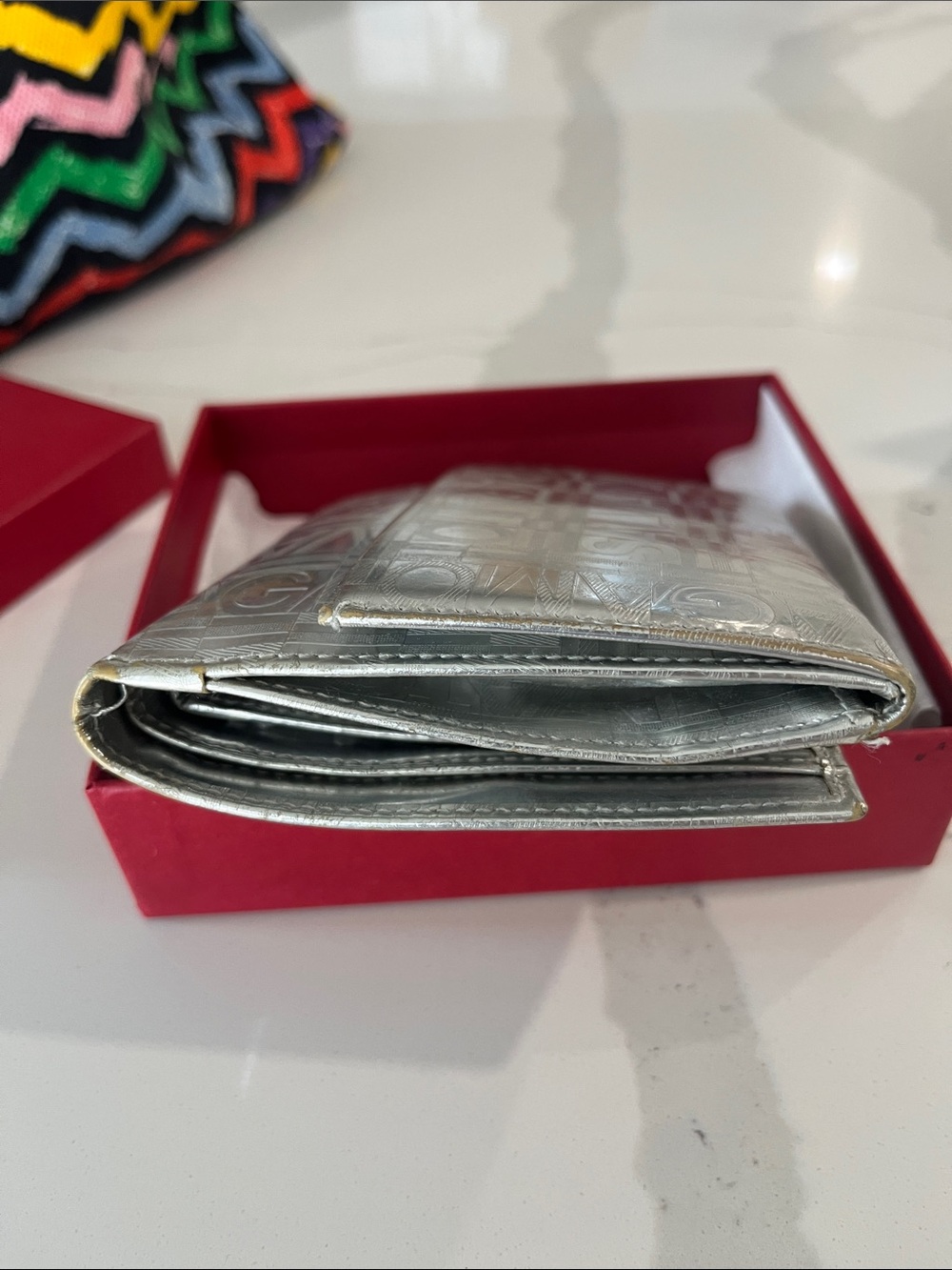 Salvatore Ferragamo Metallic Silver Embossed Wallet - Picture 5 of 7
